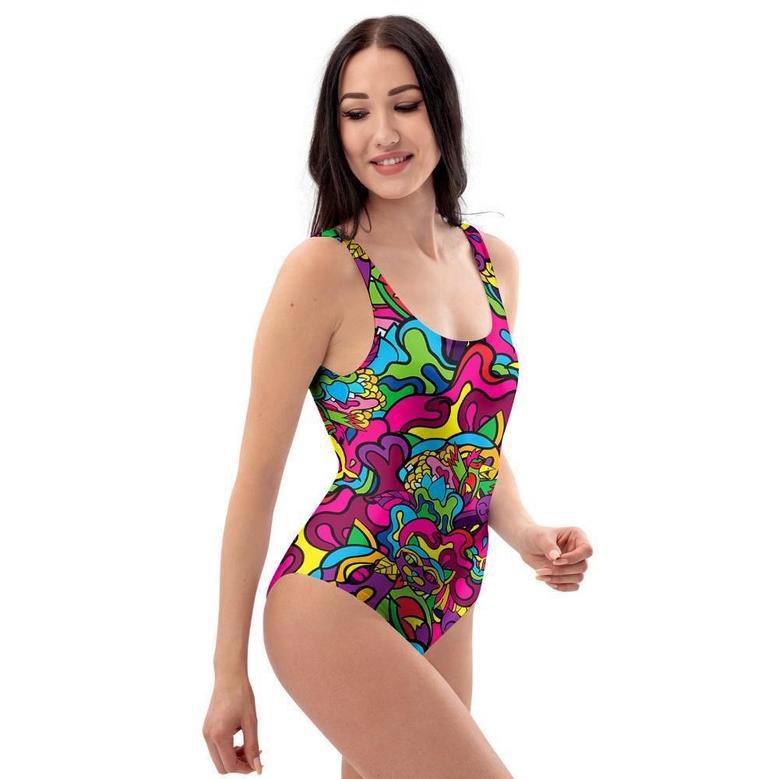 Cat Hippie Psychedelic One Piece Swimsuite