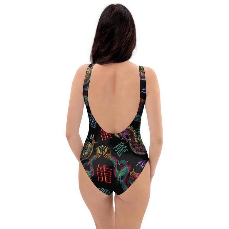 Chinese Dragon Character Print One Piece Swimsuite