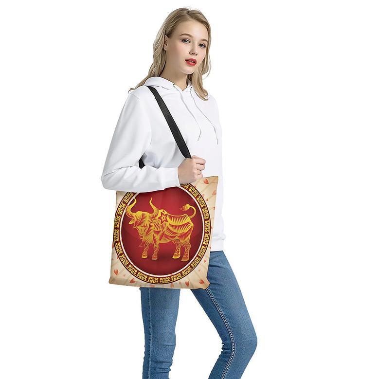 Chinese Ox Zodiac Sign Print Tote Bag