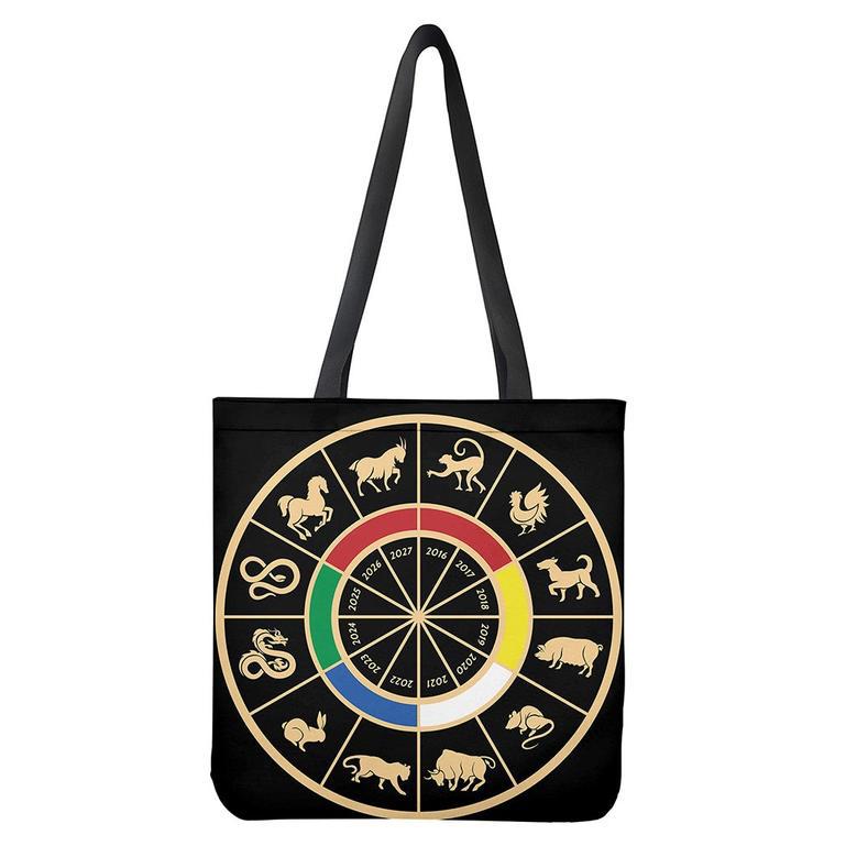 Chinese Zodiac Calendar Wheel Print Tote Bag