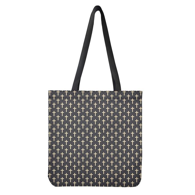 Christian Cross Pattern Print Tote Bag