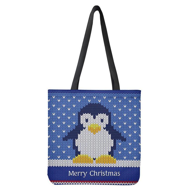 Christmas Penguin Knitted Print Tote Bag