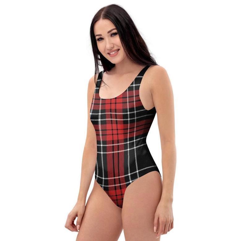 Christmas Red Plaid Scottish One Piece Swimsuite