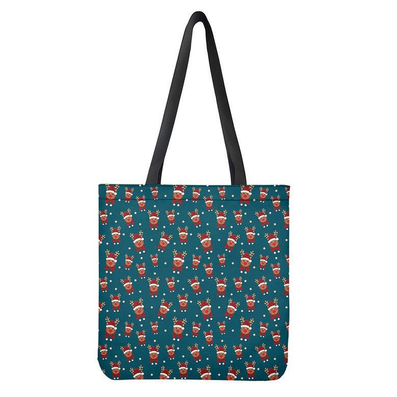 Christmas Santa Reindeer Pattern Print Tote Bag