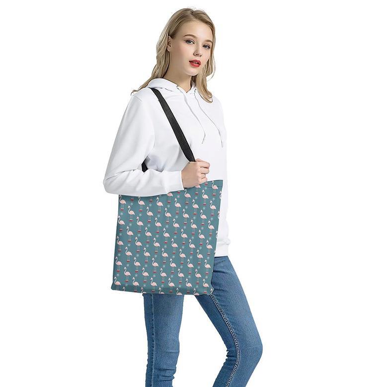 Christmas Snowy Flamingo Pattern Print Tote Bag