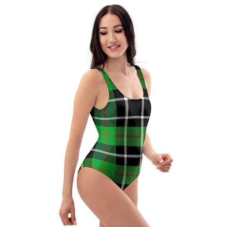 Christmas Tartan Green Plaid Scottish One Piece Swimsuite