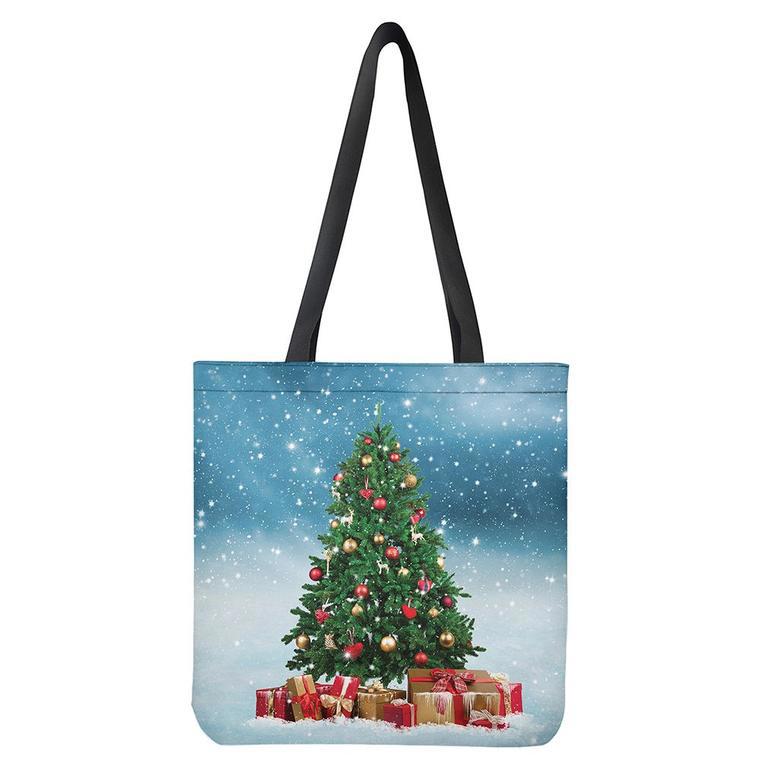 Christmas Tree And Snow Print Tote Bag