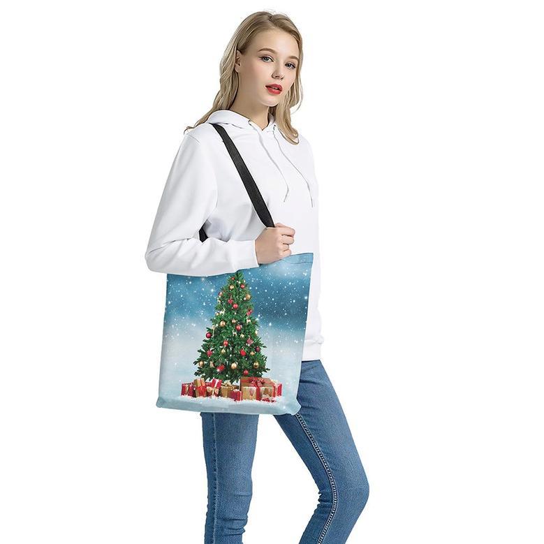 Christmas Tree And Snow Print Tote Bag