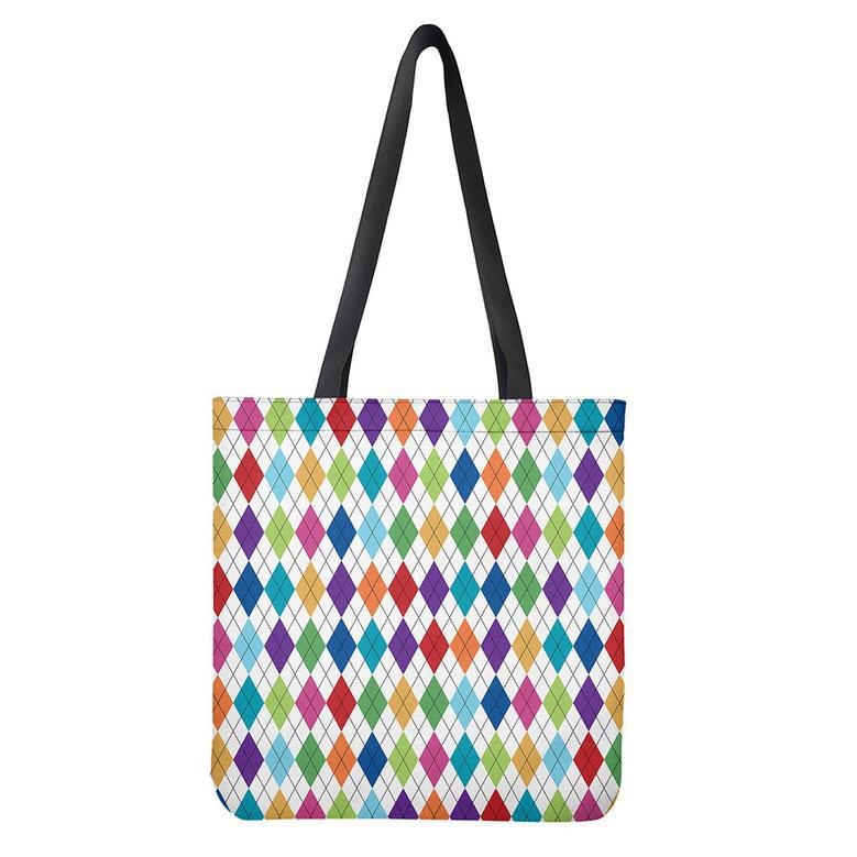 Colorful Argyle Pattern Print Tote Bag