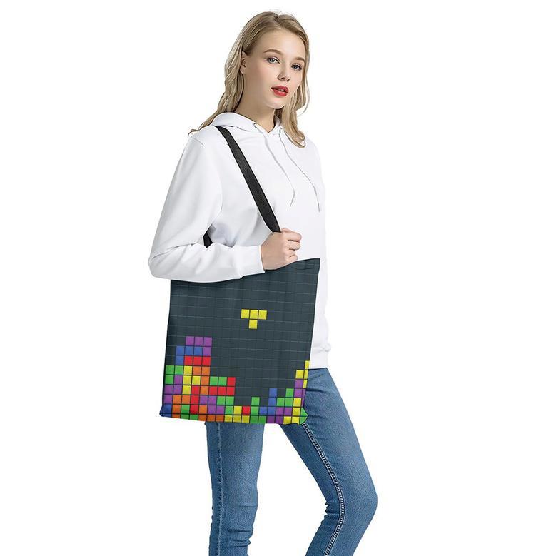 Colorful Block Puzzle Video Game Print Tote Bag