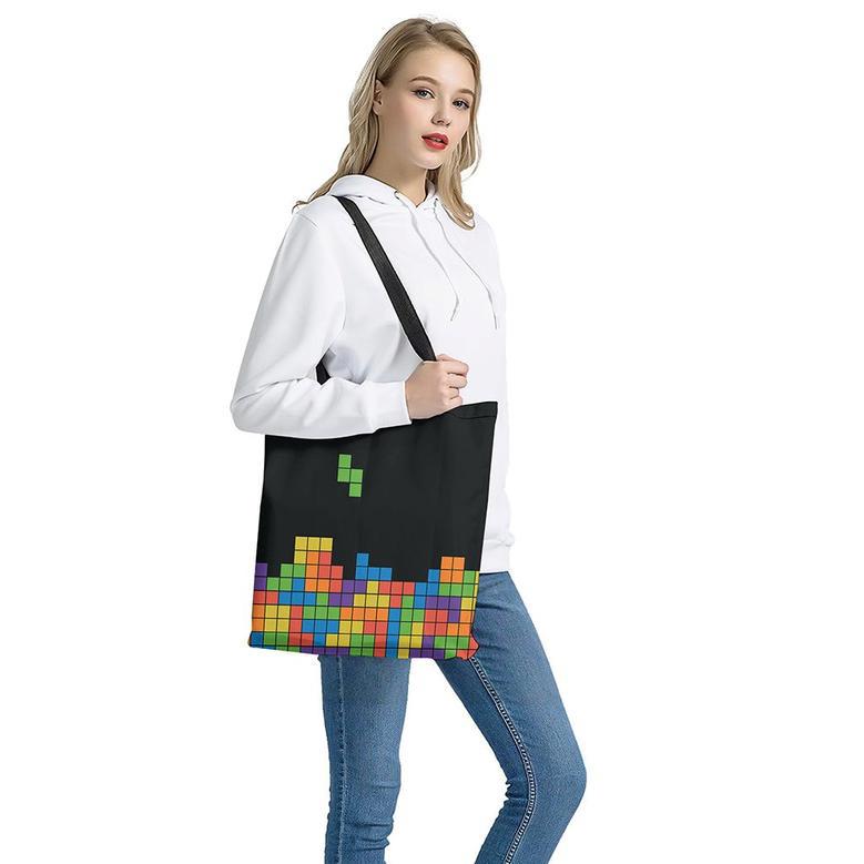 Colorful Brick Puzzle Video Game Print Tote Bag