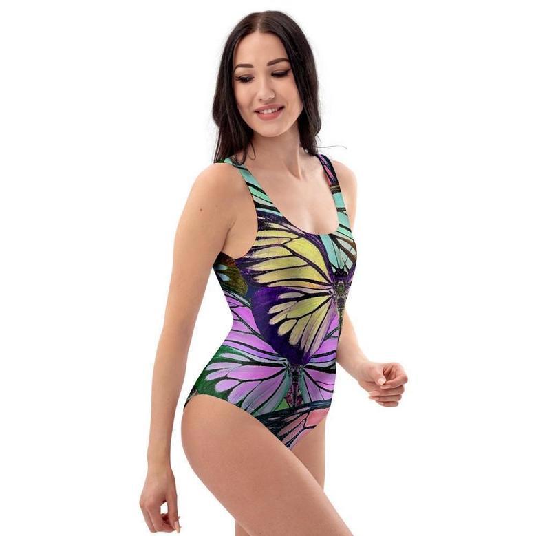 Colorful Butterfly Print One Piece Swimsuite