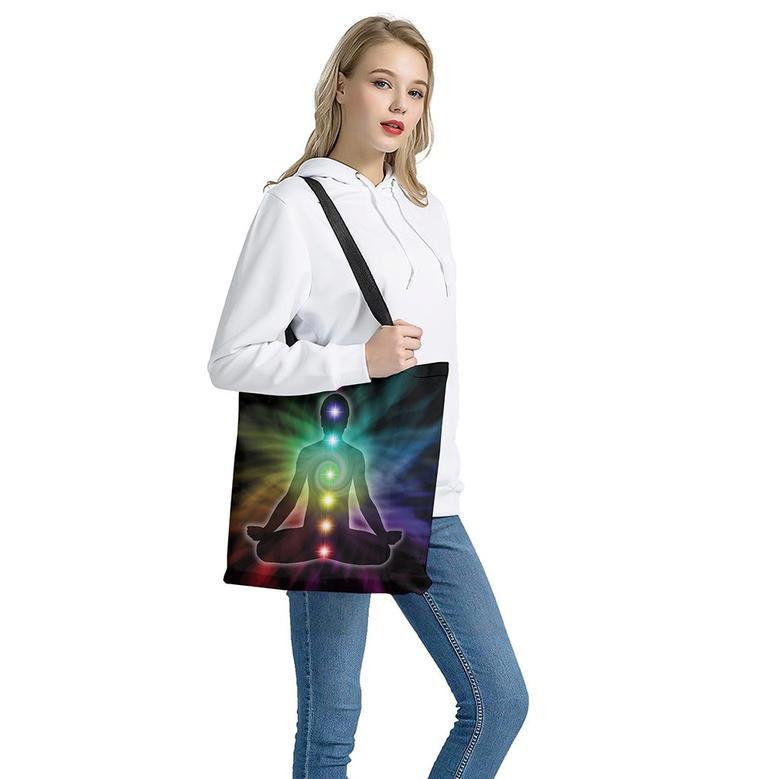 Colorful Chakras Aura Print Tote Bag