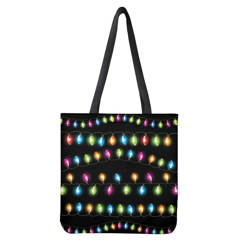 Colorful Christmas Lights Print Tote Bag