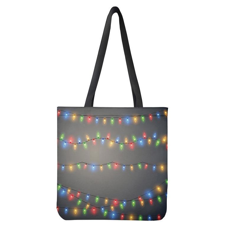 Colorful Christmas String Lights Print Tote Bag