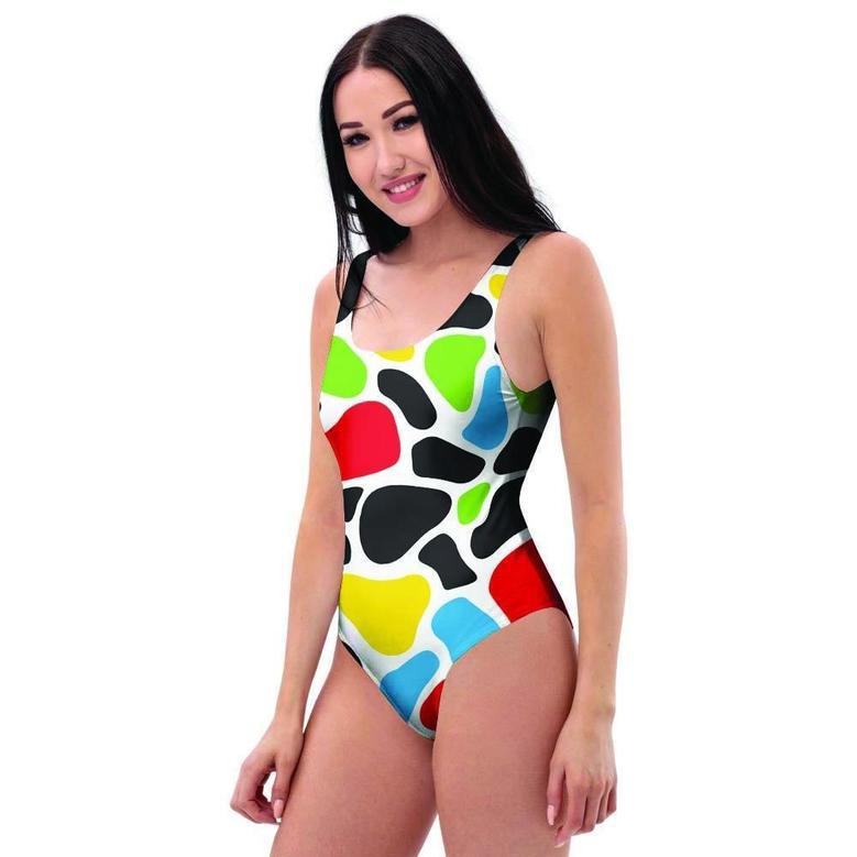 Colorful Cow Print One Piece Swimsuite