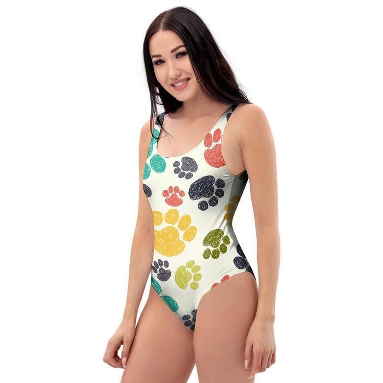 Colorful Doodle Paw One Piece Swimsuite