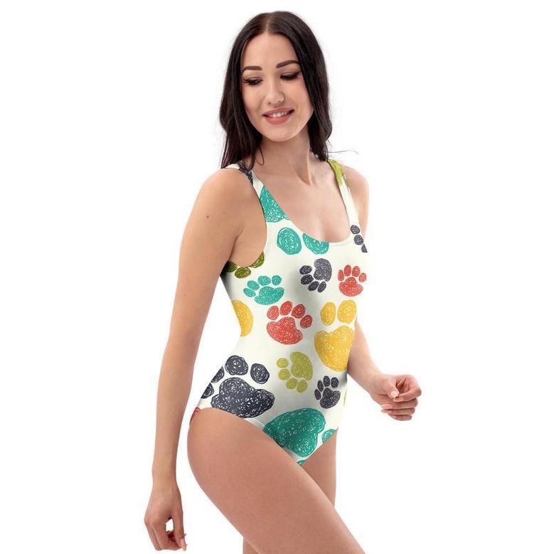 Colorful Doodle Paw One Piece Swimsuite