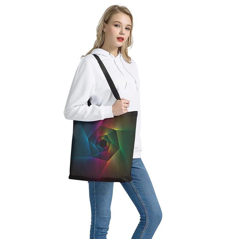 Colorful Edm Geometric Print Tote Bag