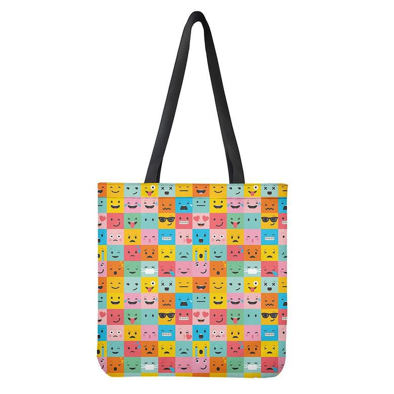 Colorful Emoji Pattern Print Tote Bag