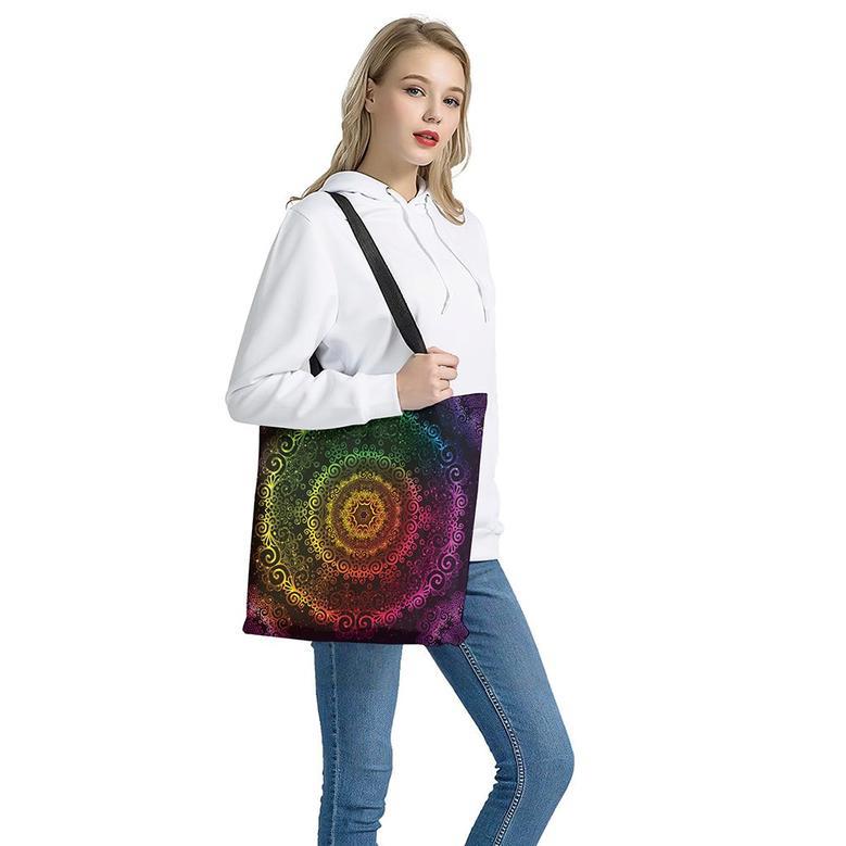 Colorful Gradient Mandala Print Tote Bag