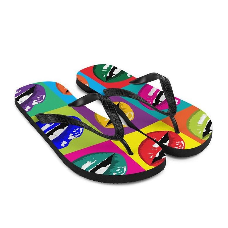 Colorful Lips Pop Art Flip Flops.