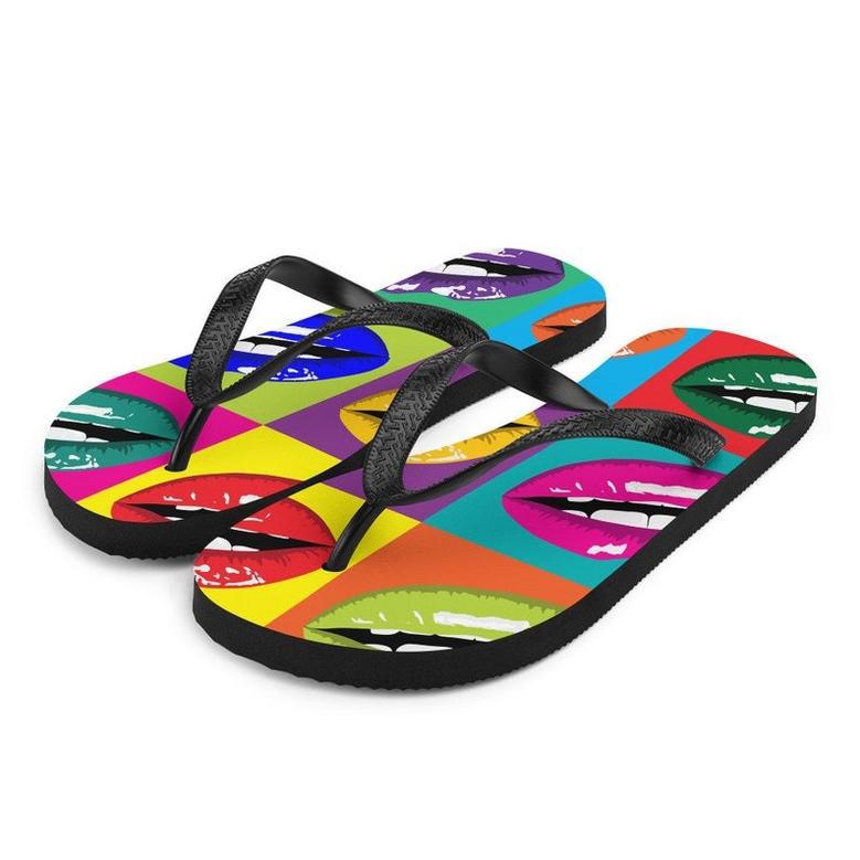 Colorful Lips Pop Art Flip Flops.