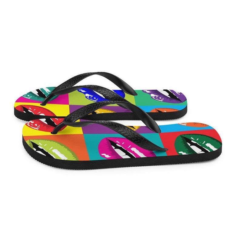 Colorful Lips Pop Art Flip Flops.