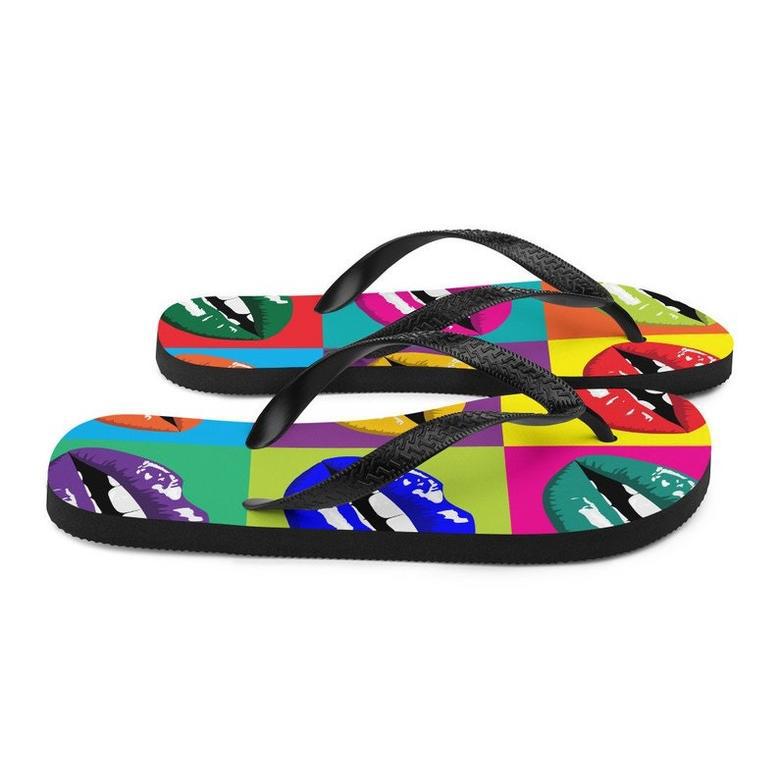 Colorful Lips Pop Art Flip Flops.