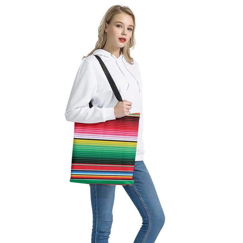 Colorful Mexican Serape Stripe Print Tote Bag