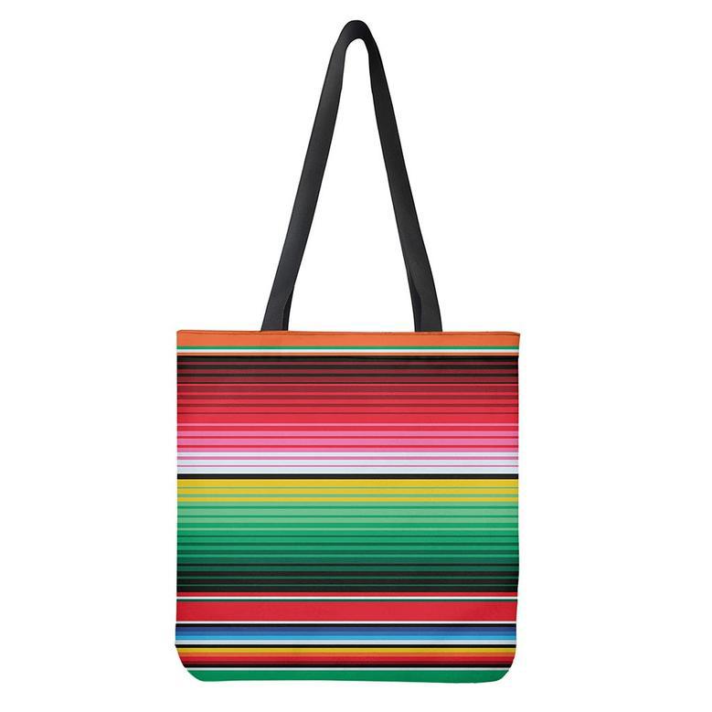 Colorful Mexican Serape Stripe Print Tote Bag