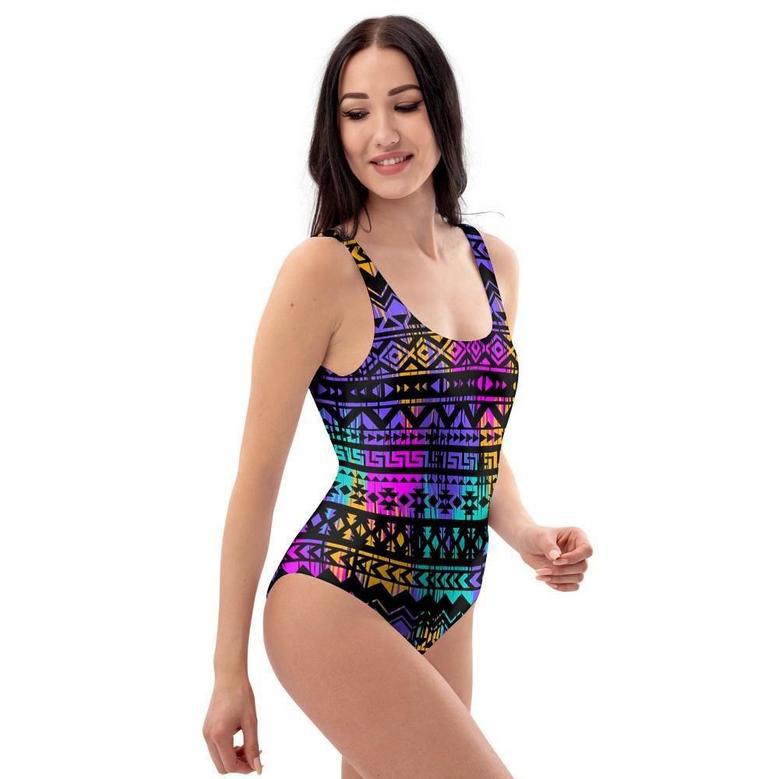 Colorful Native Aztec Geometric One Piece Swimsuite