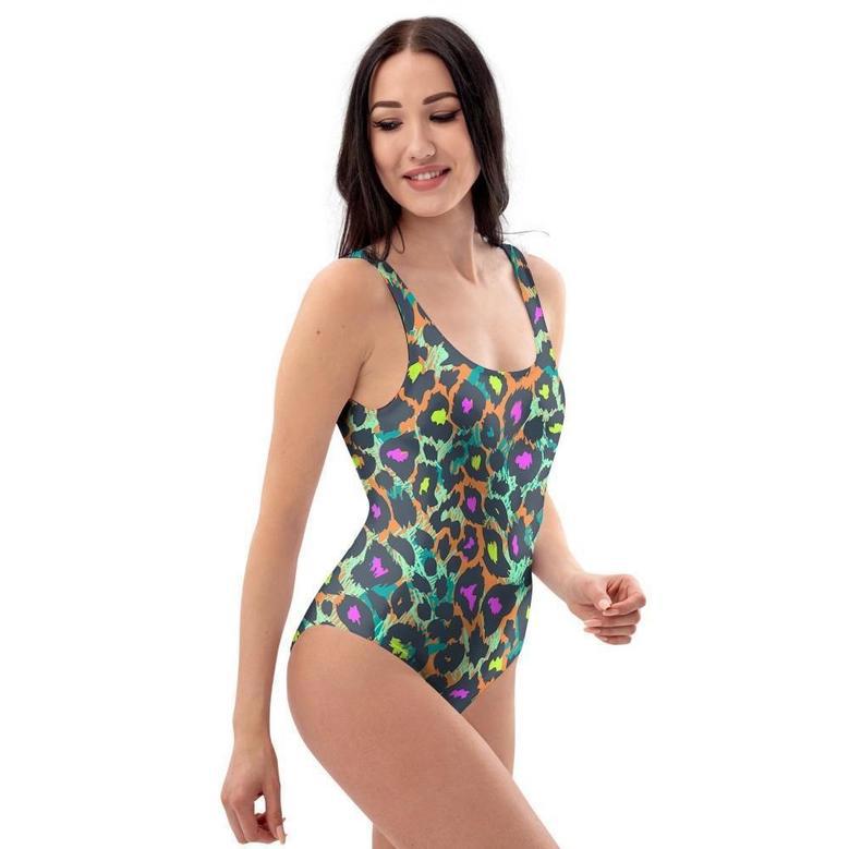 Colorful Neon Leopard One Piece Swimsuite