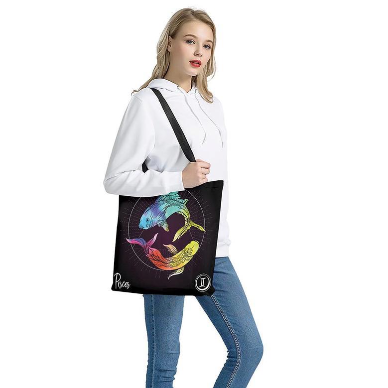 Colorful Pisces Sign Print Tote Bag