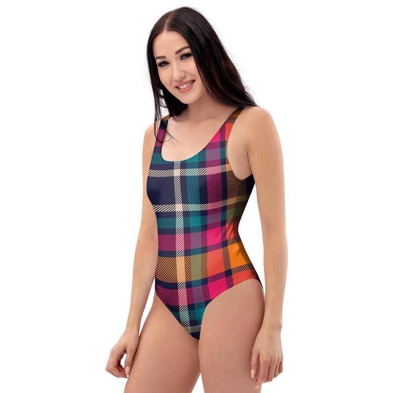 Colorful Plaid Tartan One Piece Swimsuite