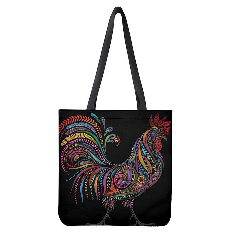 Colorful Rooster Print Tote Bag