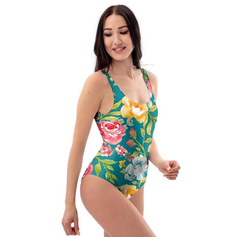 Colorful Rose Flower One Piece Swimsuite