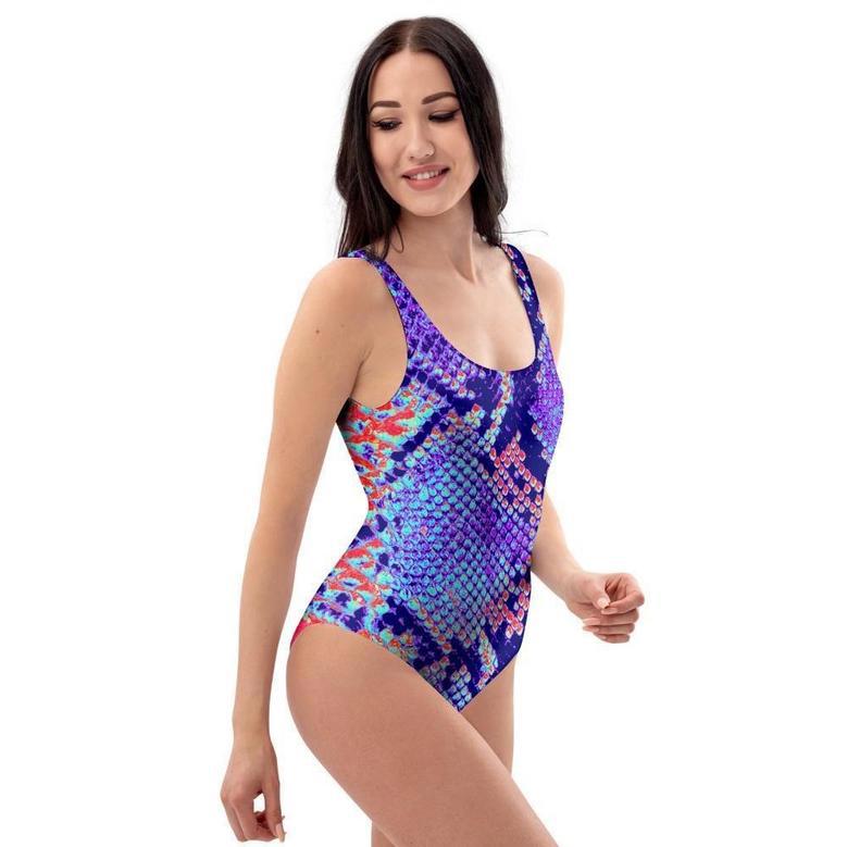 Colorful Snakeskin Print One Piece Swimsuite