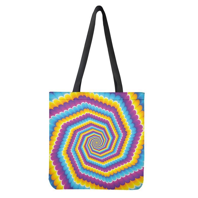 Colorful Spiral Illusion Print Tote Bag