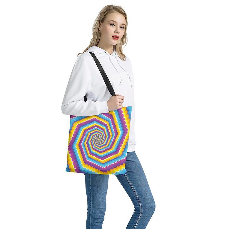 Colorful Spiral Illusion Print Tote Bag