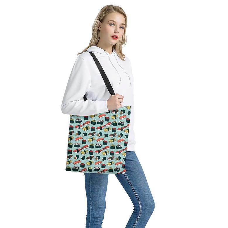 Colorful Sushi And Rolls Pattern Print Tote Bag