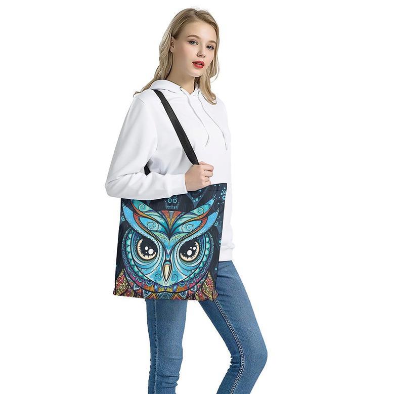 Colorful Tribal Owl Print Tote Bag