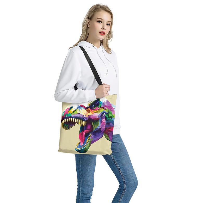 Colorful Tyrannosaurus Rex Print Tote Bag