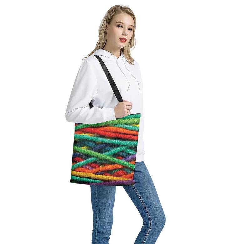 Colorful Yarn Print Tote Bag