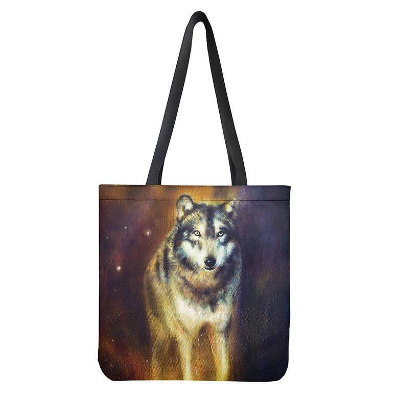 Cosmic Wolf Portrait Print Tote Bag