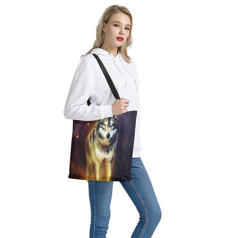 Cosmic Wolf Portrait Print Tote Bag