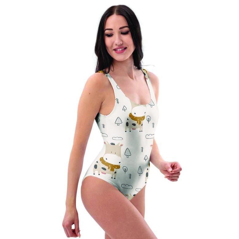 Cow Cute Print One Piece Swimsuite