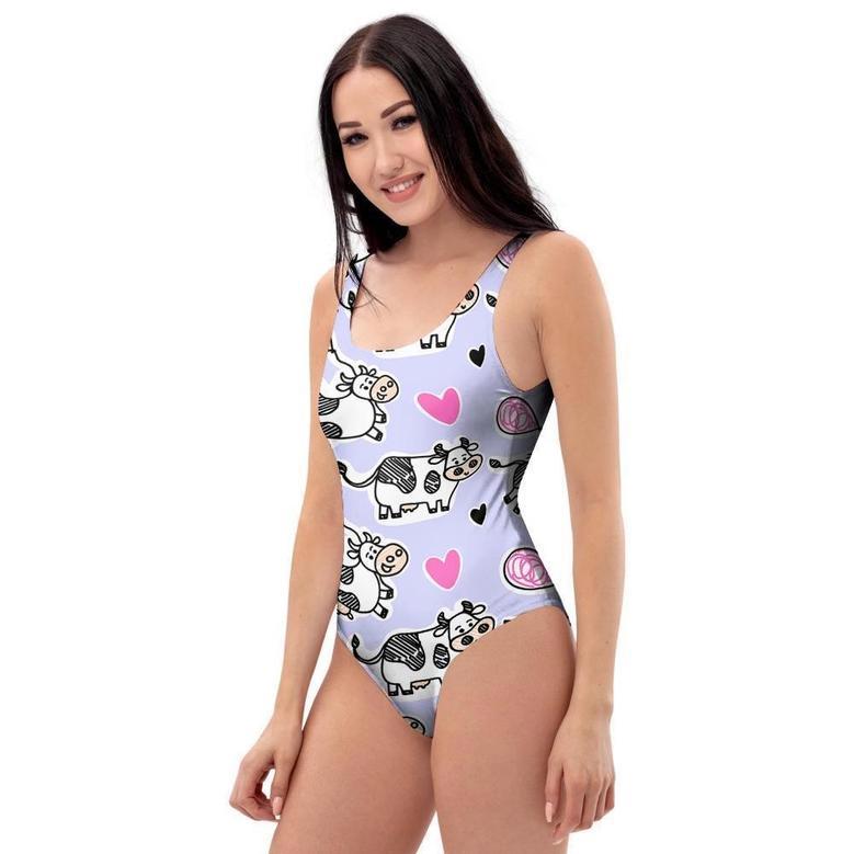 Cow Doodle Print One Piece Swimsuite