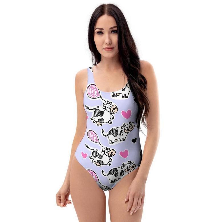 Cow Doodle Print One Piece Swimsuite