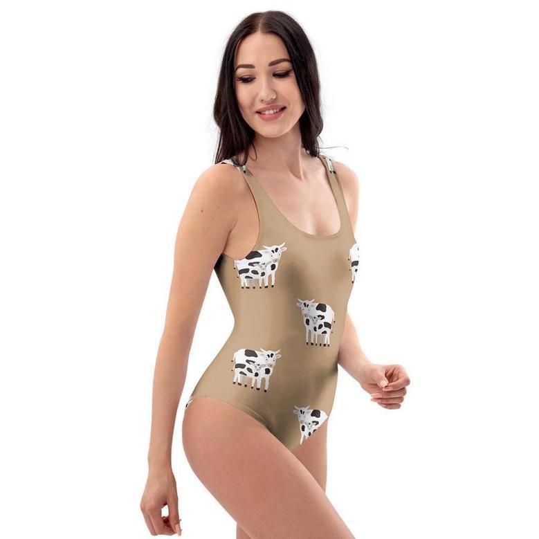 Cow Family Print One Piece Swimsuite